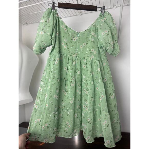 Princess Polly Emery Puff Sleeve Mini Dress Light Green - 10 - Picture 9 of 10